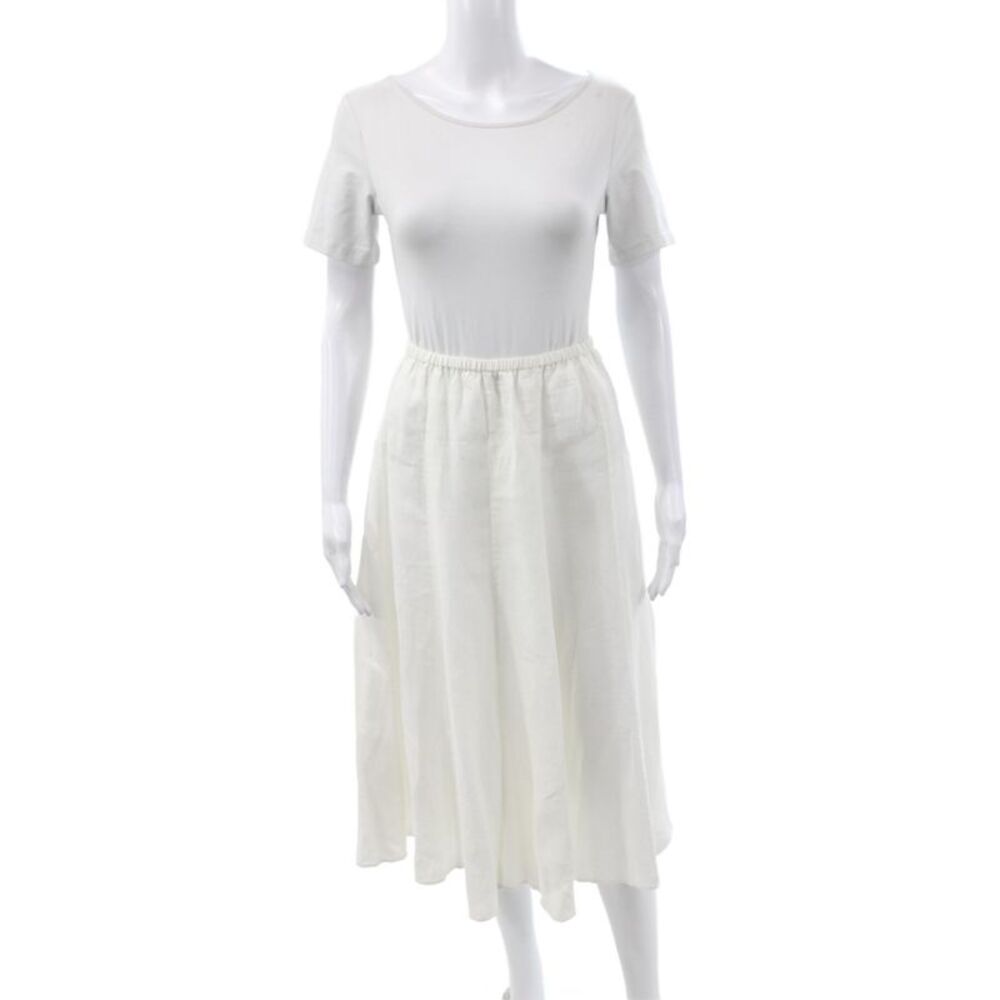 Calypso Women A-Line Linen Skirt Ivory Long Size S